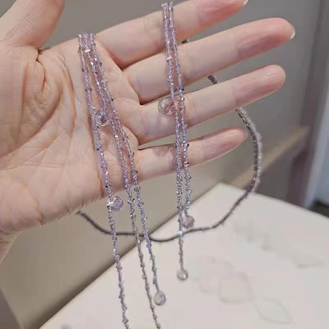 Handgefertigtes Kristall Perlen Stirnband Mit Asymmetrischer Quaste Abnehmbare Romantische Haar Accessoires Für Damen