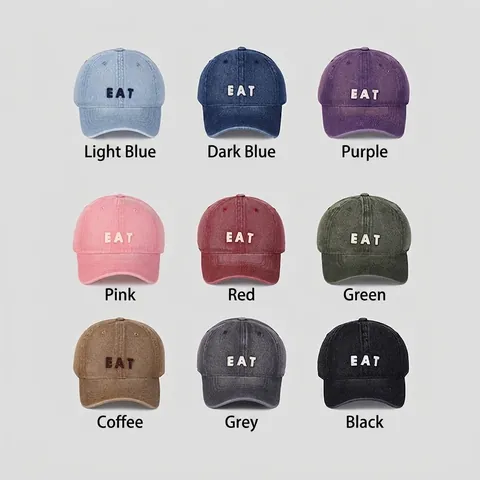Berretto Da Baseball In Denim Lavato Con Ricamo EAT Retrò Regolabile Visiera Curva Cappello Da Sole Unisex Casual