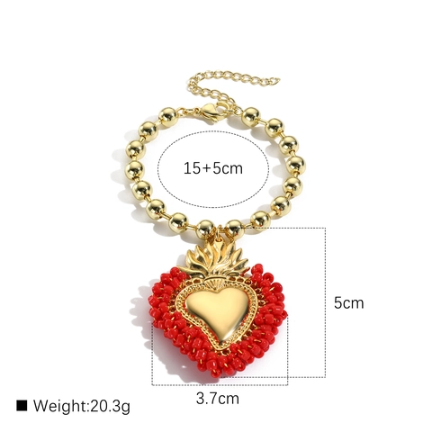 Heilig Herz Armband Kupfer Kugelkette Legierung Anhänger Bunte Perlen 18k Vergoldet Retro Bohème Schmuck Damen