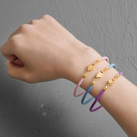 Women Braided Rope Bracelet Stainless Steel Heart Star Flower Charm Adjustable Slider Clasp Minimalist Jewelry