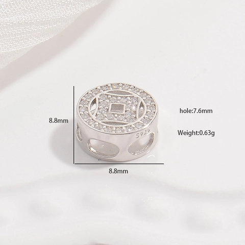 925 Sterling Silver Zirconia Inlaid Hollow Round Coin Spacer Beads Retro Charm Jewelry Making Finding DIY Accessories