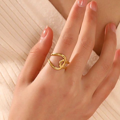 Anillo Geométrico De Acero Inoxidable Para Mujer Chapado En Oro Línea Retorcida Chic Minimalista Anillo Abierto Ajustable
