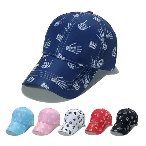 Cappello Da Baseball Halloween Poliestere Stampa Scheletro Teschio Mano Motivo Boo Hip Hop Street Style Cappello Regolabile Uomini Donne
