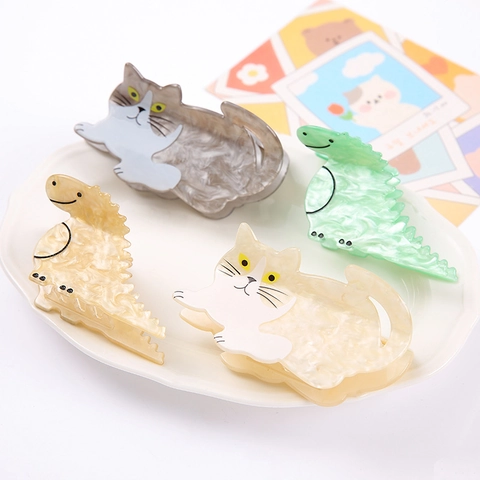 Schattige Dierenvormige Haarklemmen Van Acryl Marmertextuur Dinosaurussen En Kattenontwerpen Stevige Grip Haar Voor Vrouwen Meisjes