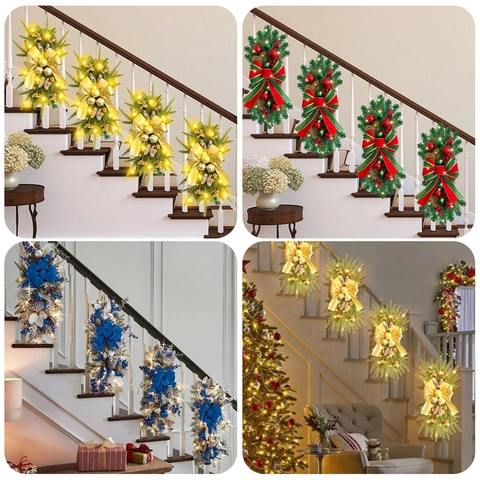 Guirnalda De Navidad Artificial LED Luminosa Árbol Invertido Para Escaleras Puerta Pared Decoración De Fiesta Festiva