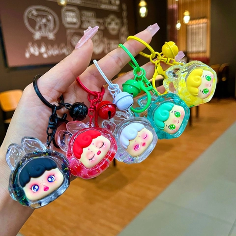 Cartoon Character Quicksand Keychain Liquid Filled Acrylic Bag Pendant Glitter Sequin Bell Decor Novelty