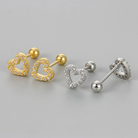 Orecchini a Bottone a Cuore Svuotato in Rame Con Accenti in Strass e Perno in Argento Sterling 925 Gioielli per Donna