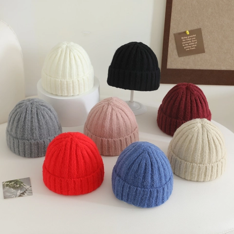 Gorro Beanie Para Niños De Lana Tejida Suave Con Nervaduras Cálido Invierno Minimalista Color Sólido Para Niños Niñas