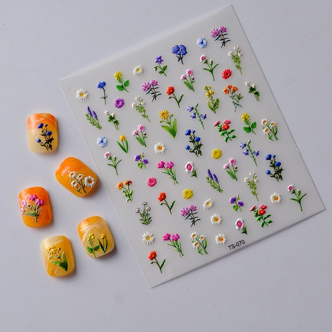 5D Embossed Nail Art Stickers Floral Design Self Adhesive Waterproof Relief Manicure Decals For Women DIY Decorations