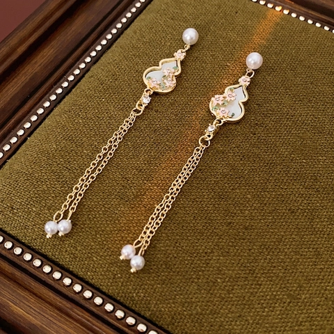 Pendientes Colgantes De Flor De Calabaza Con Perla Artificial De Imitación Gema Y Poste De Plata Borla Larga Estilo Vintage