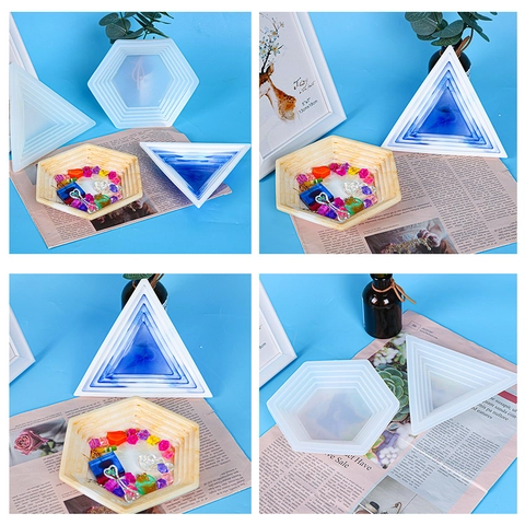 Geometrische Trapsgewijze Dienblad Siliconen Mal Driehoek Zeshoek Gelaagd Voor DIY Hars Handwerk Sieraden Opberger Bureau-Organizer Antiaanbak