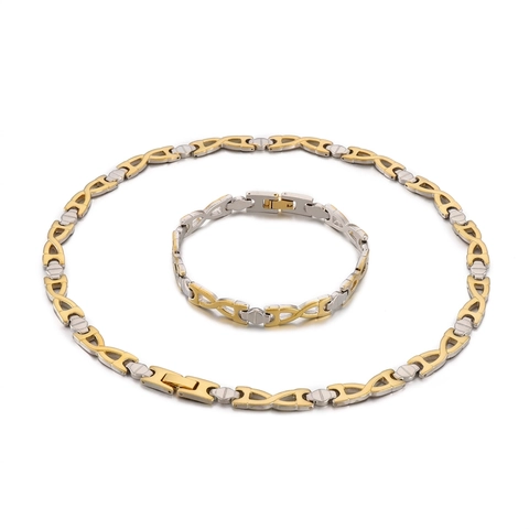 Two Tone Stainless Steel Necklace And Bracelet Jewelry Trendy Geometric X Link Infinity Design For Women