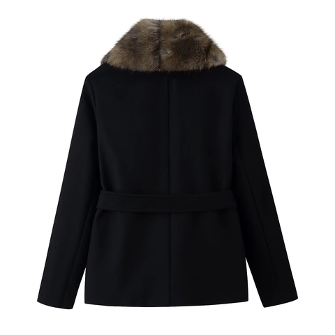 Women Faux Fur Collar Belted Slim Fit Coat Winter Warm Lapel Mid Length Jacket Outerwear Streetwear Fashion Overcoat