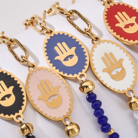 Hamsa Hand Böser Blick Armband Edelstahl Büroklammer Kette Facettierte Perlen Bohemia Schmuck Für Damen Schutz