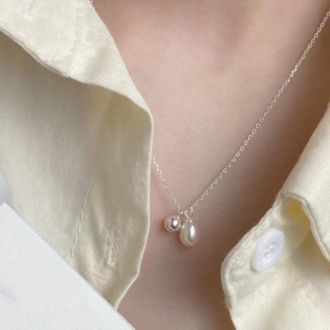Natural Freshwater Pearl Necklace 925 Sterling Silver Minimalist Dual Pendant Water Drop Clavicle Chain For Women