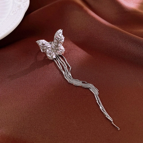 Orecchini A Clip Farfalla Con Nappa Rame Zirconia Ear Cuff Senza Buco Gioielli Eleganti Catena Lunga Donna