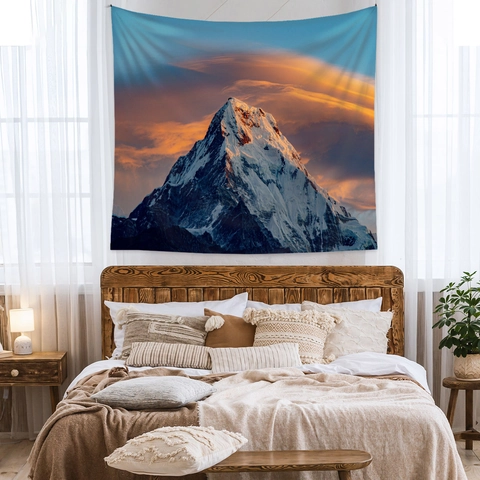 Dekorative Wandteppich Wandbehang Polyester Sonnenuntergang Schneeberg Druck Böhmisch Modern Heim Zimmer Dekoration