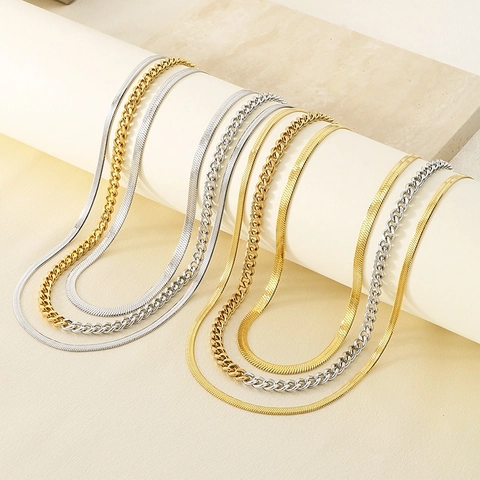 Collana Multistrato Acciaio Inossidabile Catena A Serpente E Catena Cubana Bicolore Oro Argento Gioielli Hip Hop Donna