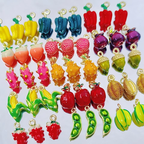 Süße Obst Gemüse Anhänger Legierung Emaille Anhänger Für DIY Ohrring Halskette Armband Schmuckherstellung Bunte Multi Stile