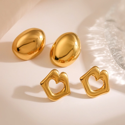 Geometric Golden Stainless Steel Stud Earrings Minimalist Lips And Heart Shape Metal Jewelry For Women