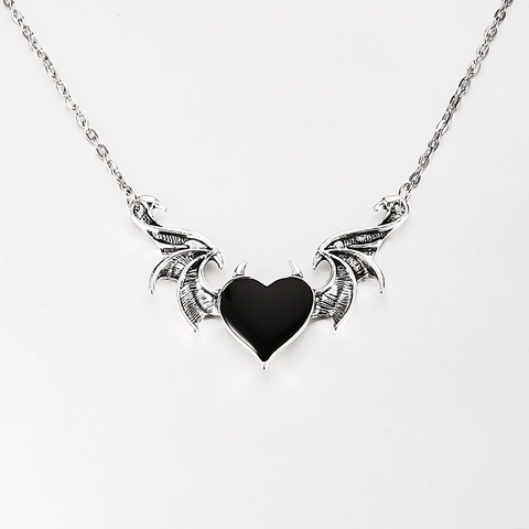 Collier Pendentif Cœur Ailes De Diable Gothique Alliage Émail Punk Hip Hop Style Bijoux Pour Femmes