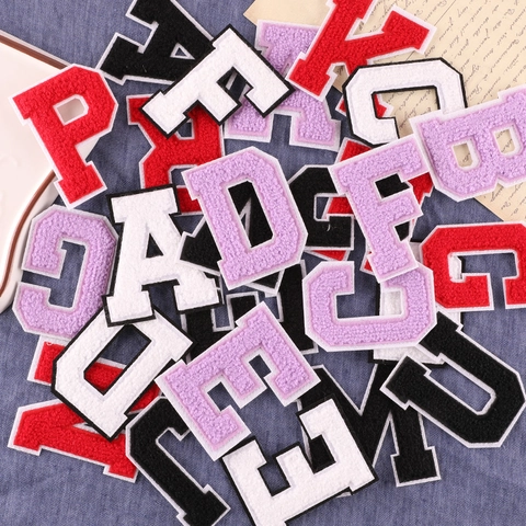 Chenille Buchstaben Patches A-Z Bügelbilder Handtuch Bestickt College Stil Applikationen Für Kleidung Jacken Taschen DIY
