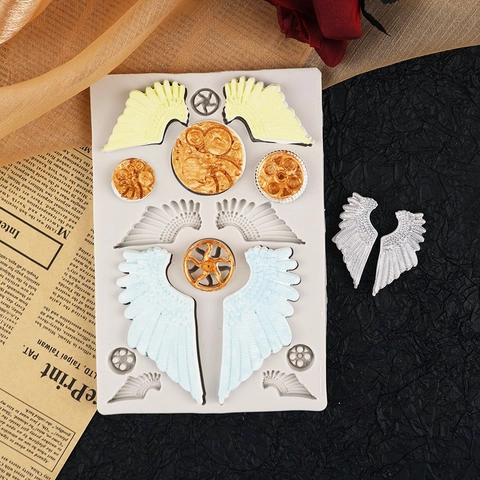 Flügel Und Zahnrad Silikonform Steampunk Engel Flügel Mechanische Zahnräder DIY Fondant Schokolade Epoxidharz Ton Dekorative