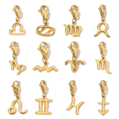 Ciondoli Segni Zodiacali Acciaio Inossidabile Placcato Oro Con Chiusura A Moschettone DIY