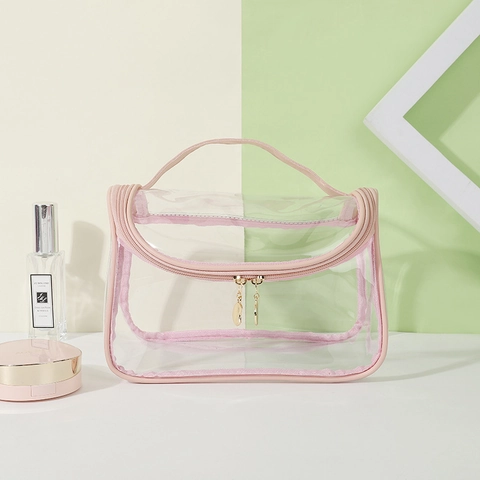 Transparente Kosmetiktasche Wasserdicht PVC Große Kapazität Reise Kulturbeutel Mit Griff Tragbare Doppelreißverschluss Tasche