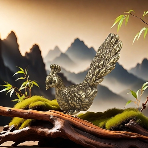 Antique Brass Peacock Phoenix Figurine Retro Desktop Ornament Tea Pet For Home Office Zen Decoration