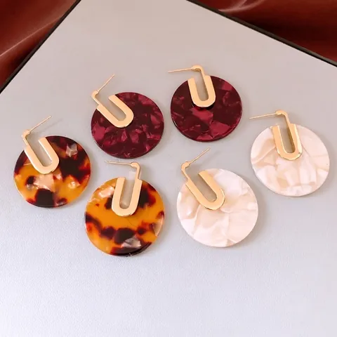 Retro Round Acetate Plate Stud Earrings With 18K Gold Plated Copper And 925 Sterling Silver Earring Post For Women