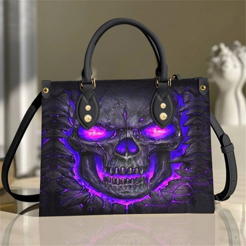 Gothic Sugar Skull Handbag Women PU Leather Tote Bag Large Capacity Crossbody Purse Day Of The Dead Floral Print