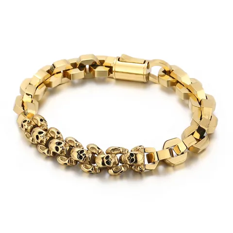 Punk Skull Titanium Steel Bracelet For Men Retro Electroplated Link Chain Biker Fashion Jewelry Gothic Skull Hand Chain