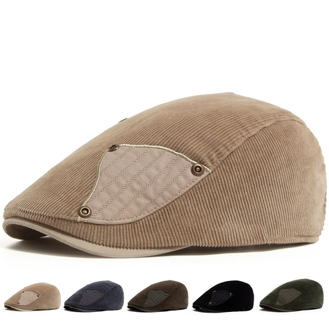 Coppia Piatta In Velluto A Coste Vintage Cotone Retro Newsboy Hat Con Borchie In Metallo Regolabile Casual Per Uomo Donna