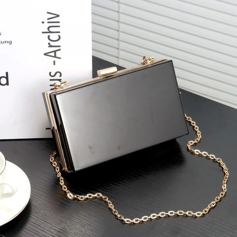Acrylic Evening Bag Transparent Box Clutch With Detachable Chain Strap Metal Frame Elegant Purse For Women