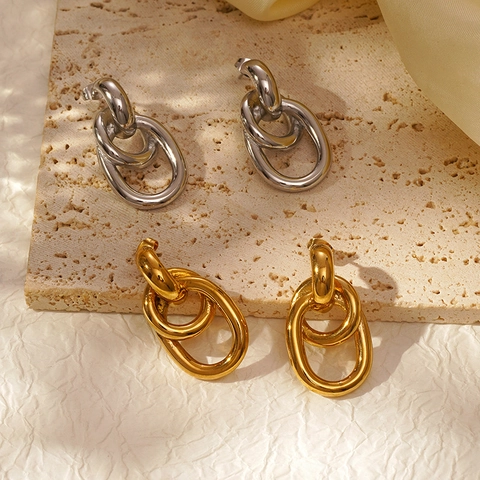 Pendientes De Aro Enroscados De Acero Inoxidable Bañados En Oro De 18K Retro Para Mujer Accesorios Geométricos