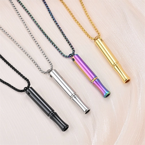 Stainless Steel Mindfulness Breathing Necklace Meditation Whistle Pendant For Anxiety Stress Relief Men Women Relaxing Jewelry