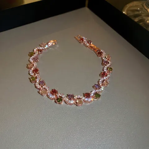 Elegant Copper Zircon Bracelet Luxury Geometric Heart Flower Adjustable Slider Vintage Fashion Jewelry For Women