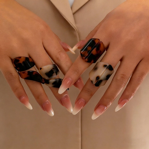 Vintage Maillard Style Acrylic Geometric Irregular Open Rings For Women Tortoiseshell Pattern Amber Beige Resin Chunky Ring