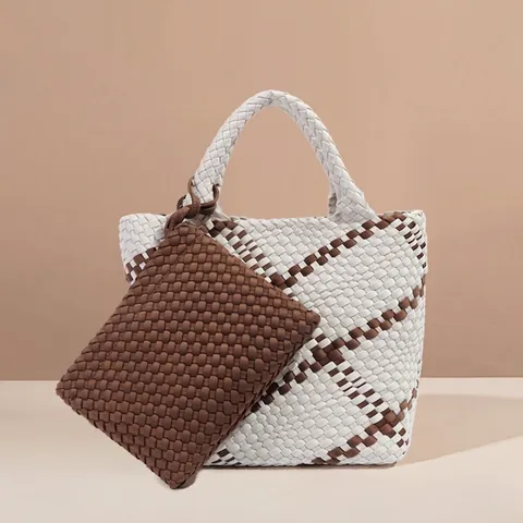 Borsa Tote Intrecciata E Pochette Interna Da Donna Borsa A Mano Minimalista Retro Versatile Casual Quotidiana Alla Moda