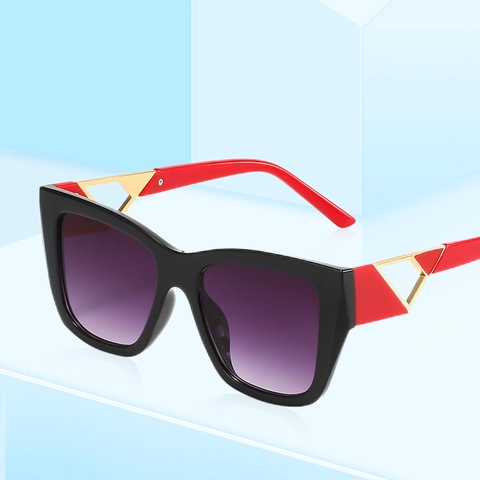 Gafas De Sol Cuadradas Grandes Montura PC Protección UV400 Decoración Metal Triángulo Geométrico Moda Retro Unisex