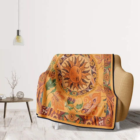 Bohemian Flannel Throw Blanket Soft Warm Lightweight For Sofa Bed Southwestern Mandala Celestial Print Polyester