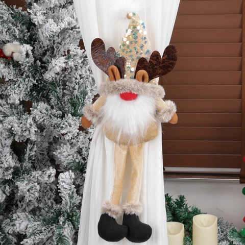 Christmas Gnome Reindeer Elf Curtain Buckle Long Leg Faceless Doll Tieback For Home Holiday Xmas Window Decoration