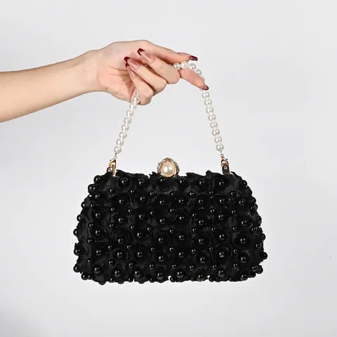Borsa Da Sera Elegante Con Rose In Tessuto 3D E Künstliche Perle Pochette Da Donna Matrimonio Banchetto Festa Manico Perla Artificial