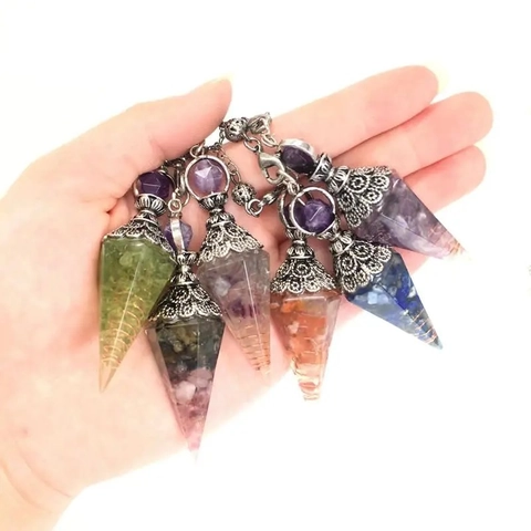 Orgone Pendulum Necklace Natural Gemstone Hexagonal Cone Energy Healing Crystal Pendant For Divination Meditation