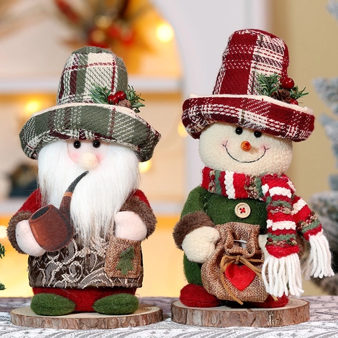 Bambole Di Peluche Babbo Natale Pupazzo Di Neve Natale Vintage Quadri Ornamento Da Tavola Regalo Festa