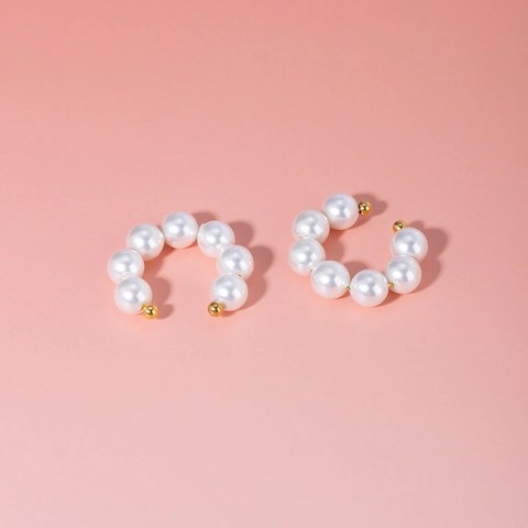 Orecchini Ear Cuff Con Künstliche Perle Acciaio Inossidabile Placcato Oro 18K Forma A C Gioielli Eleganti Minimalisti Per Donne