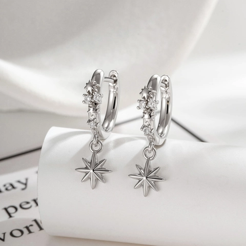 Niche Design Stern Anhänger Creolen Kupfer Zirkon Nordstern Stil Unisex Piercing Schmuck Silberfarben Eleganz