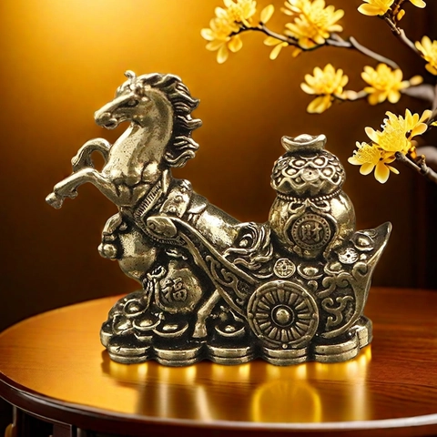 Statue Cheval Rétro Alliage Laiton Succès Richesse Feng Shui Figurine Bureau Maison Décoration Traditionnelle Chinoise