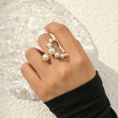 Anello Aperto Con Künstliche Perle Regolabile Lega Künstliche Perle Di Imitazione Multiple Retrò Francese Gioielli Minimalisti Per Donna